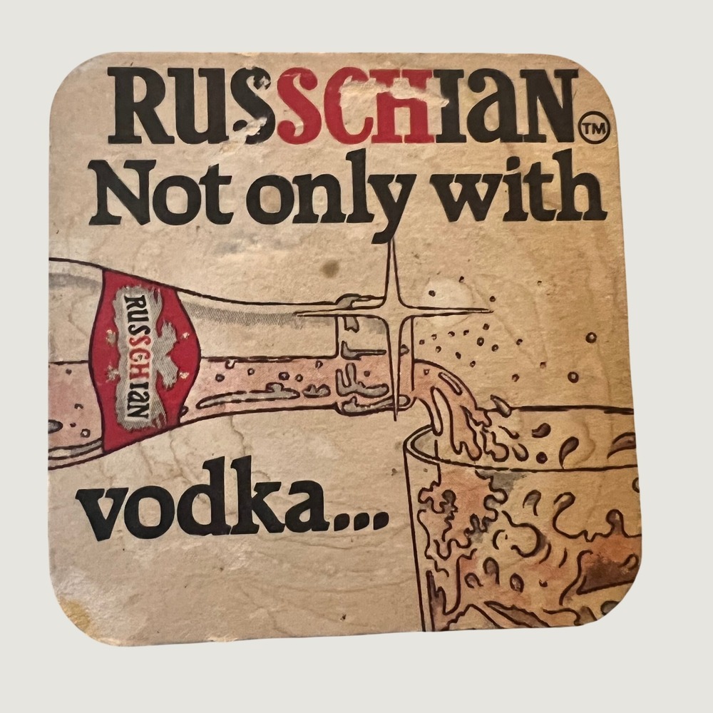 Schweppes Bar Coaster Cream Vintage Russchian Galliano Vodka Advertising